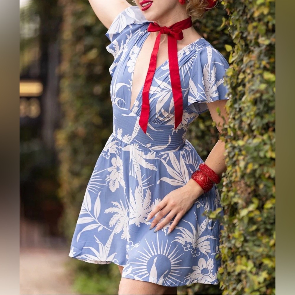 Trashy Diva Bon Voyage Romper Tropical Tiki Pinup xs blue Size 14